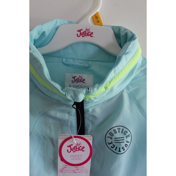 Justice NWT Neon Blue Lime Green Windbreaker Jacket 10 - Picture 11 of 12